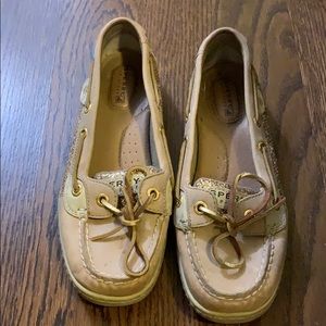 Sperry top slider slip ons gold